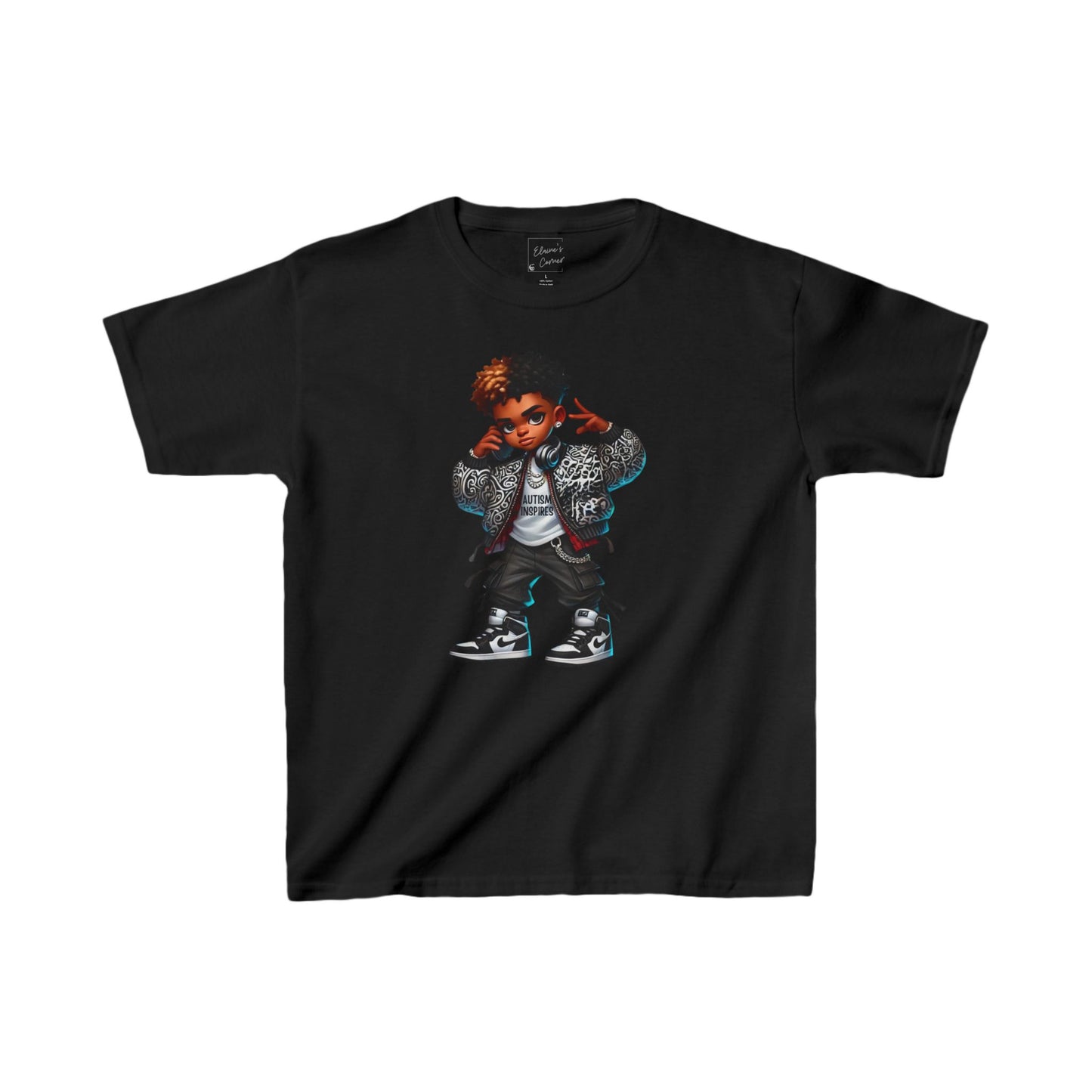 Kids Tee African-American Boy Peace Sign Autism Inspires Hip Hop Streetwear