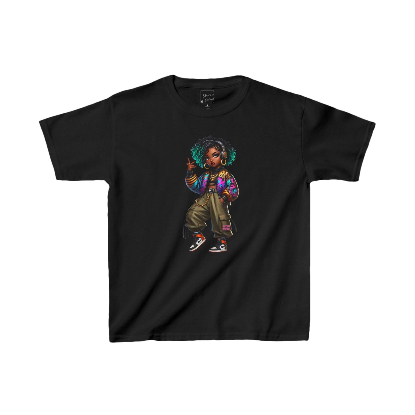 Kids Tee African-American Girl Autism Inspires Peace Sign (G)