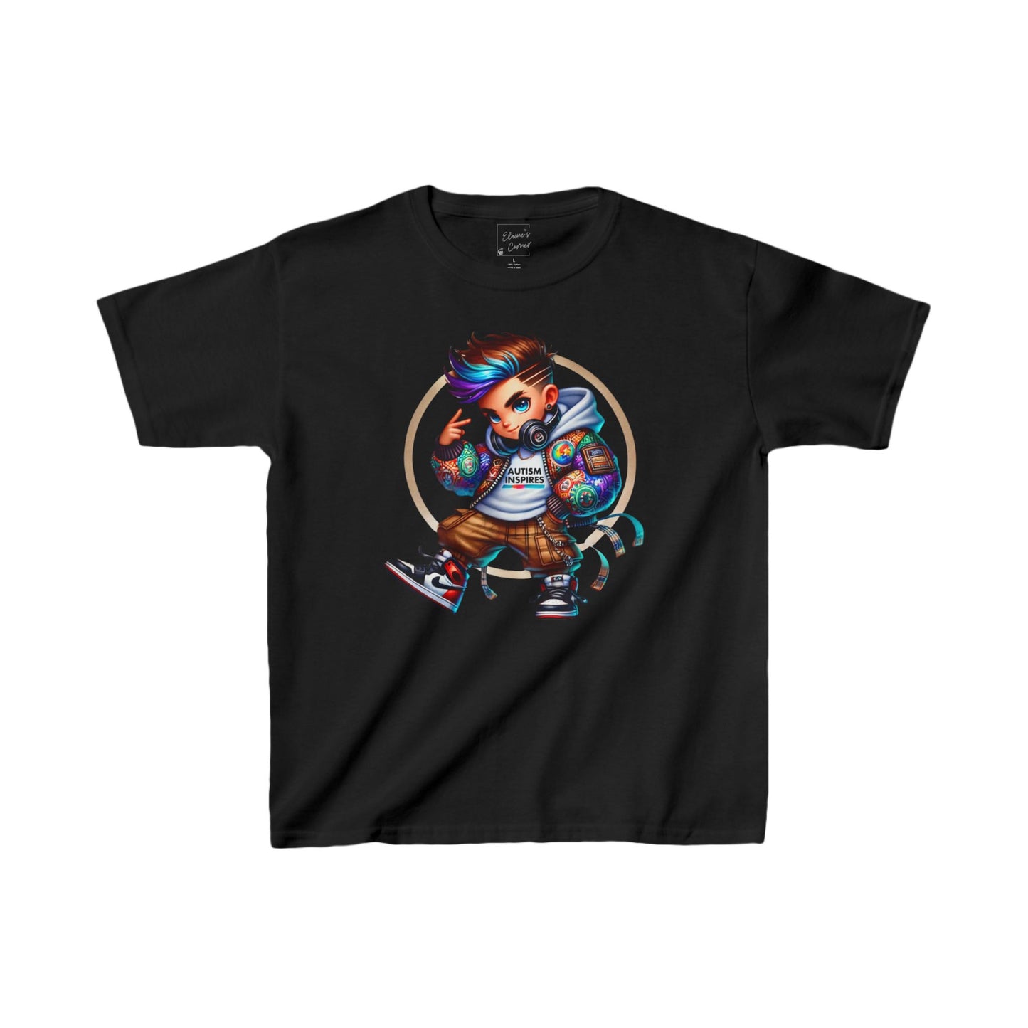 Kids Tee - Autism Inspires Boy Peace Sign Hip Hop Vibe