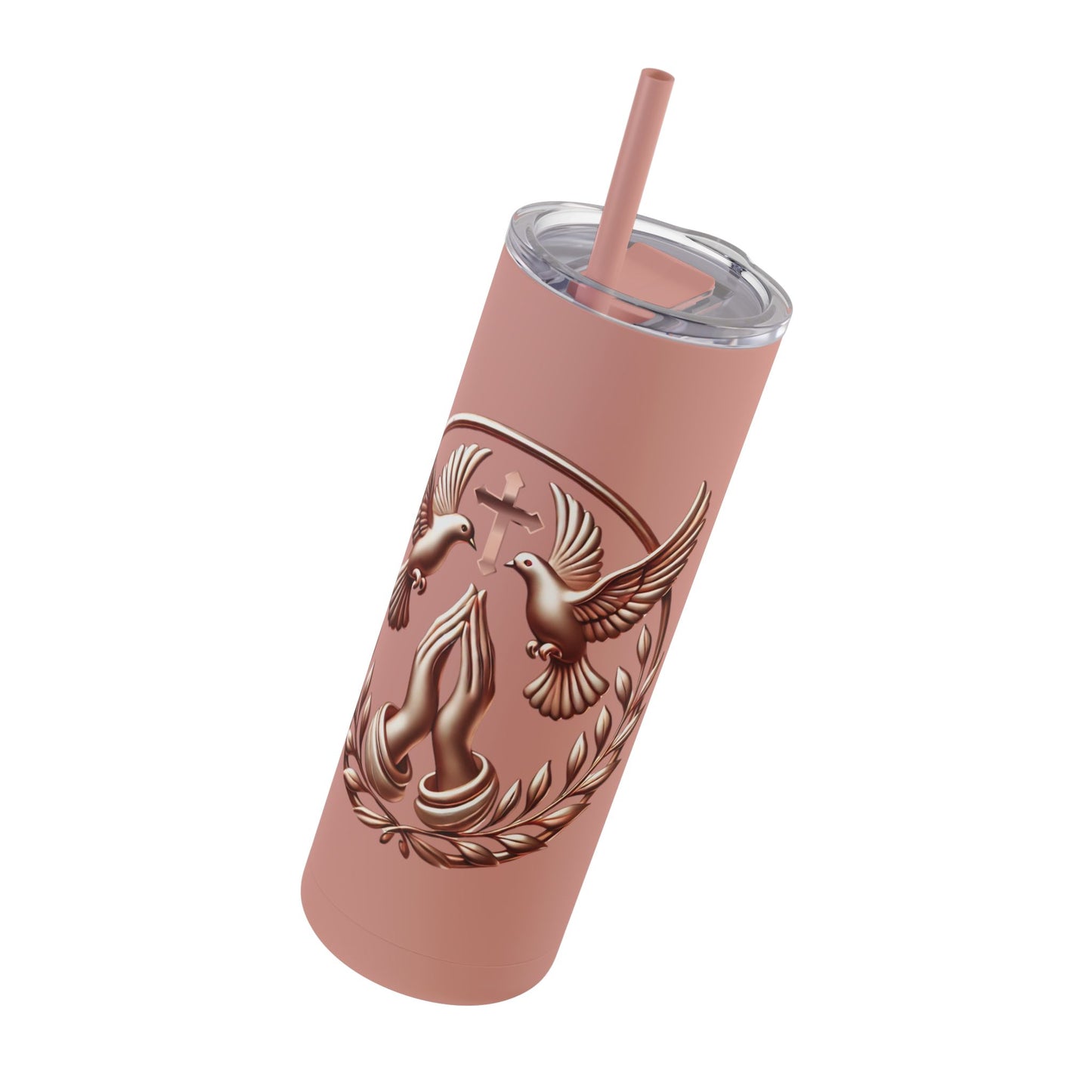 Tumbler Faith Symbol Gold Prayer Hands Doves Cross