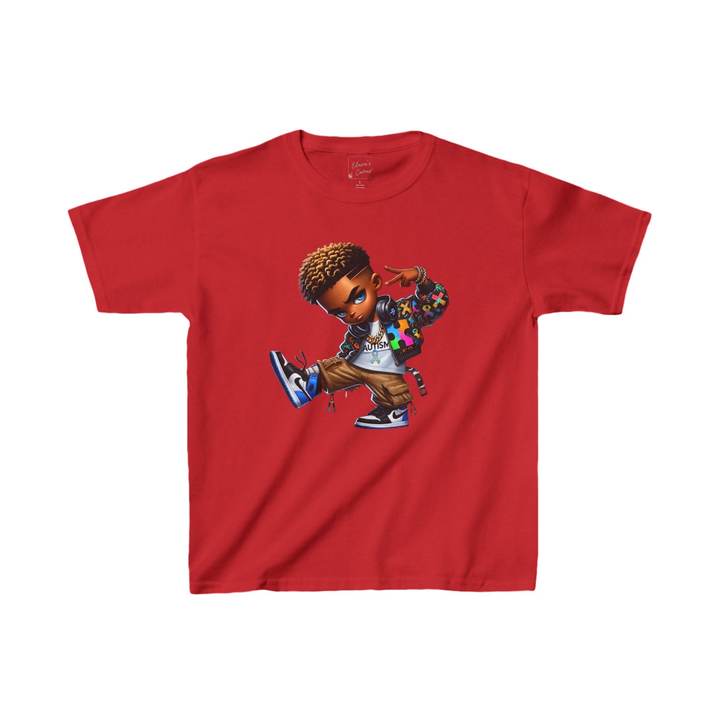 Kids Tee of African-American Boy With Jacket with Puzzle Pieces