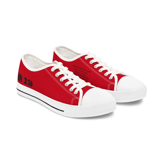 John 3:16  Women's Low Top Sneakers(Red)