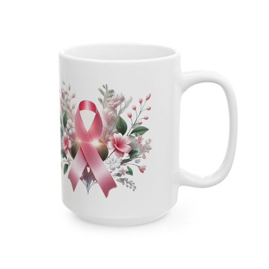 She's Stronger Thank She Thinks Awareness Mug (Breast Cancer)