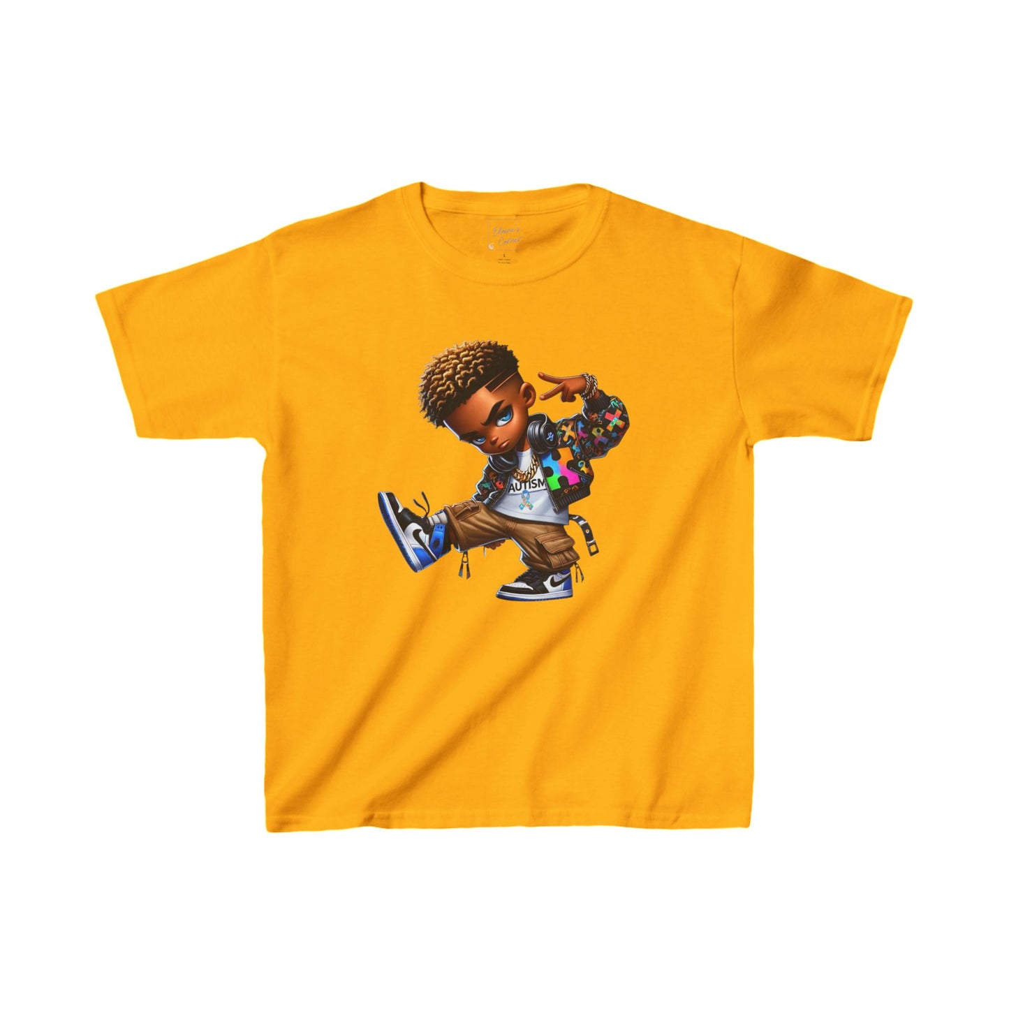 Kids Tee of African-American Boy With Jacket with Puzzle Pieces