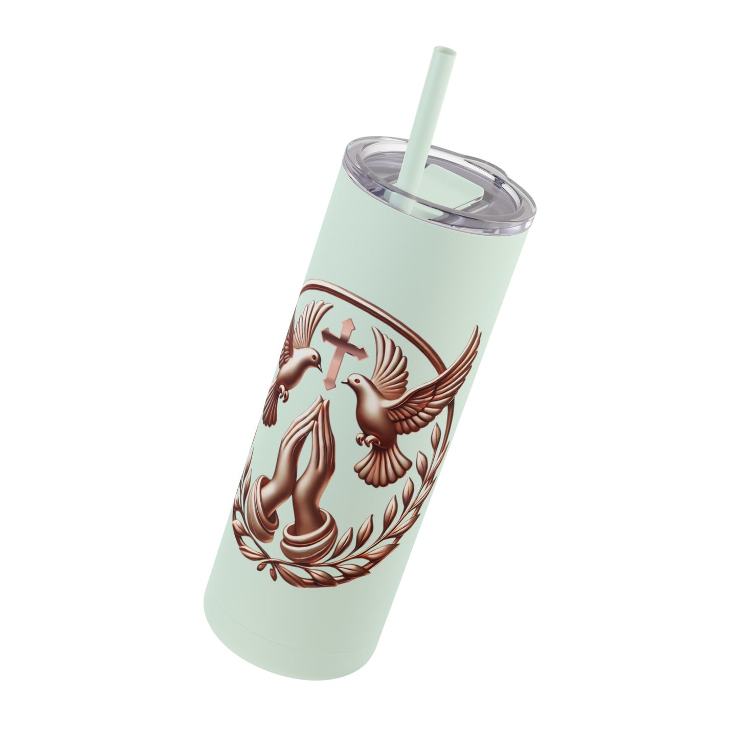 Tumbler Faith Symbol Gold Prayer Hands Doves Cross