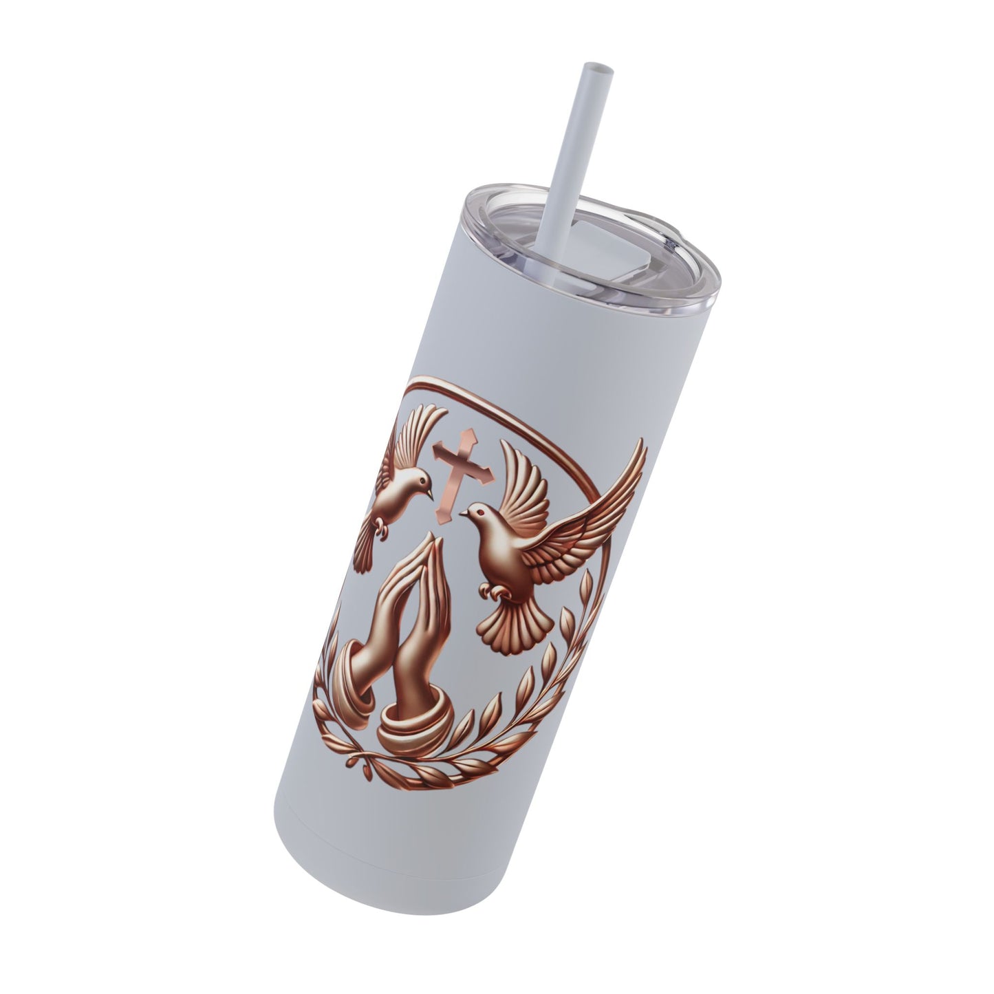 Tumbler Faith Symbol Gold Prayer Hands Doves Cross