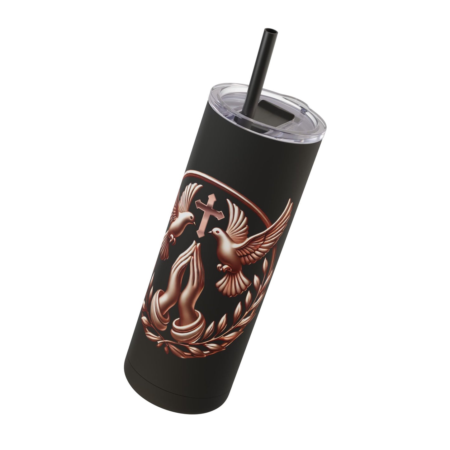 Tumbler Faith Symbol Gold Prayer Hands Doves Cross